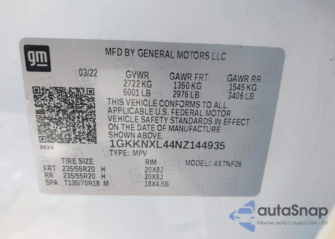 2022 GMC Acadia Awd Denali from USA, damaged, VIN 1GKKNXL44NZ144935